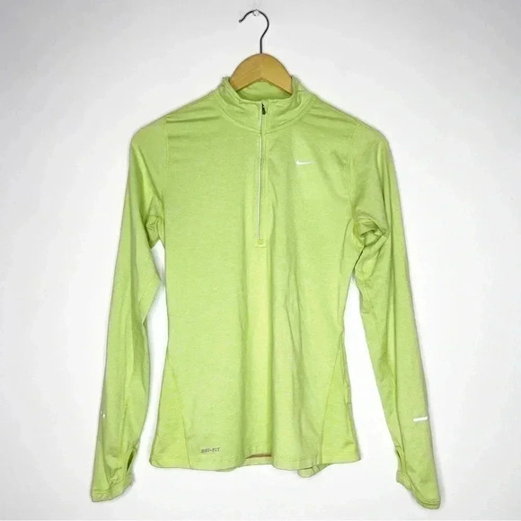 Nike Running Lime Green Quarter Zip Workout Shirt Active Size Small Dri Fit - Picture 1 of 6